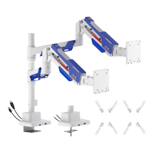 Armada Heavy-Duty Pole-Mounted Dual-Screen Gas Spring Monitor Arm with USB-A & USB-C Ports
