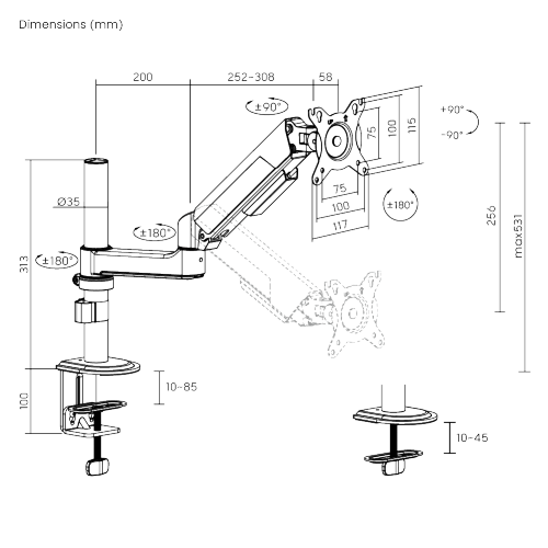 Pole-Mounted FlexPrecision  Cost-Effective Gas Spring Monitor Arm  LDT117-C012P  from china(chinese)