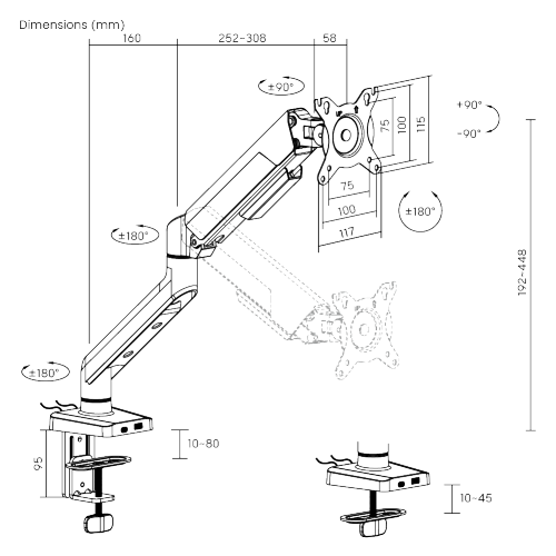 FlexPrecision Cost-Effective Gas Spring Monitor Arm with USB 3.0 Ports LDT117-C012UC  from china(chinese)