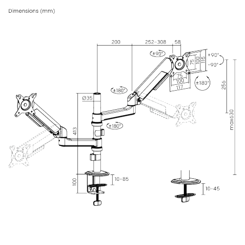 Dual Screen Pole-Mounted FlexPrecision Cost-Effective Mechanical Spring Monitor Arm  LDT117-C024PE  from china(chinese)