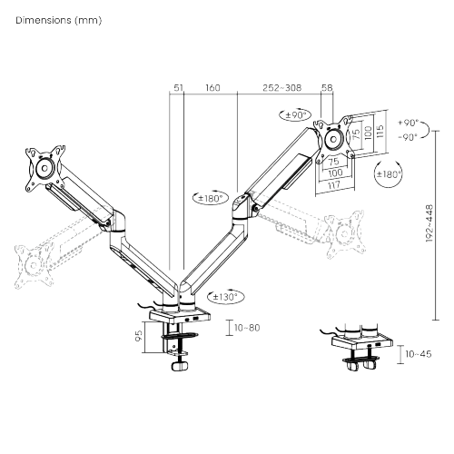 Dual Screen FlexPrecision Cost-Effective Mechanical Spring Monitor Arm with USB 3.0 Ports LDT117-C024UCE  from china(chinese)
