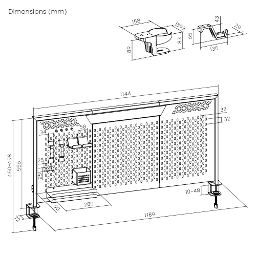 Clamp-on Desk Pegboard with RGB Lighting & Accessories PB-017-1 Stylish Design - Fits Most Desktops with 10~48mm (0.4"~1.9") Thickness from china(chinese)