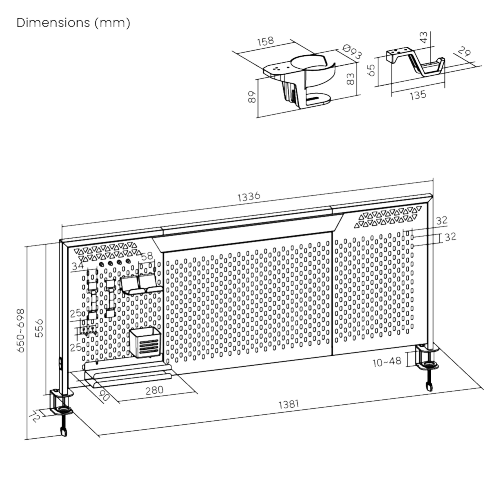 Clamp-on Desk Pegboard (Extended Height) with RGB Lighting & Accessories PB-017-2 Stylish Design - Fits Most Desktops with 10~48mm (0.4"~1.9") Thickness from china(chinese)