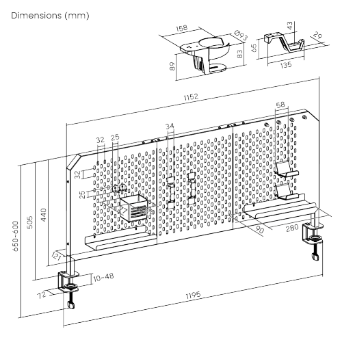 Clamp-on Desk Pegboard & Accessories PB-018-1 Stylish Design - Fits Most Desktops with 10~48mm (0.4"~1.9") Thickness from china(chinese)
