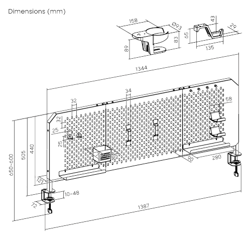 Clamp-on Desk Pegboard (Extended Height) & Accessories PB-018-2 Stylish Design - Fits Most Desktops with 10~48mm (0.4"~1.9") Thickness from china(chinese)