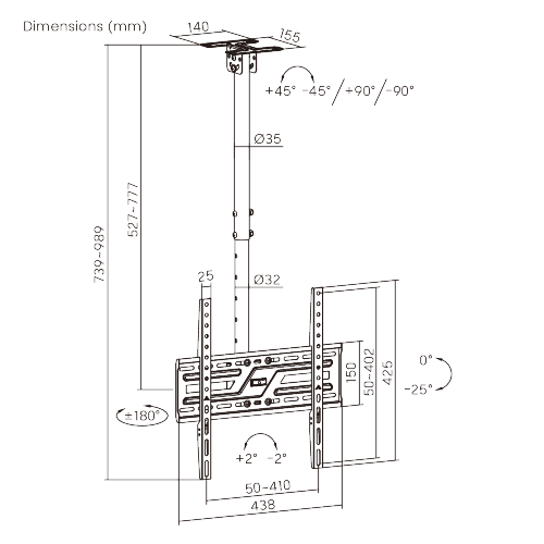Economy TV Ceiling Mount PLB-CE1644 For most 37"-75" TVs up to 50kg/110lbs from china(chinese)