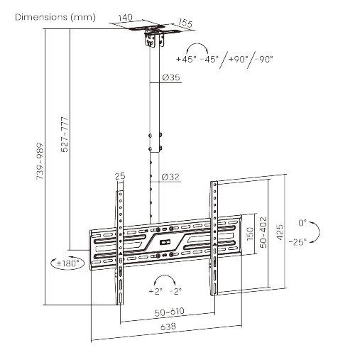 Economy TV Ceiling Mount PLB-CE1646 For most 37"-86" TVs up to 50kg/110lbs from china(chinese)