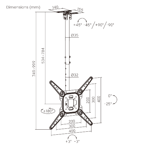 Economy TV Ceiling Mount PLB-CE1644A For most 23"-55" TVs up to 35kg/77lbs from china(chinese)
