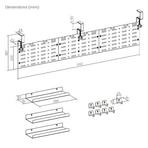 Large Clamp-On Vertical Under-Desk Cable Tray CC11-20-3 for effortless power strip positioning from china(chinese)