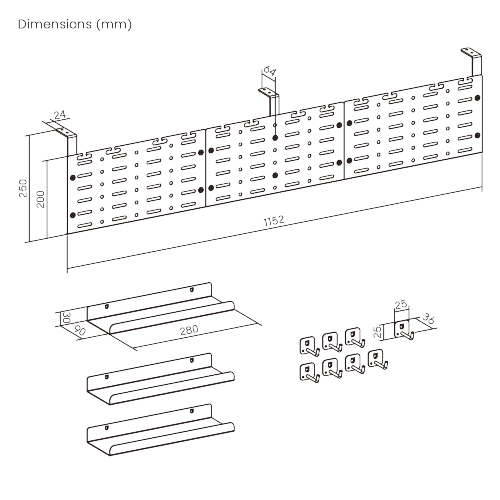 Large Screw-Mounted Vertical Under-Desk Cable Tray CC11-20-3S for effortless power strip positioning from china(chinese)