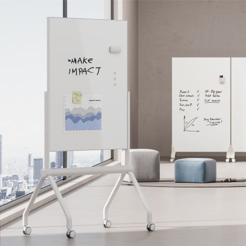 Mobile Magnetic Double-Sided Glass Whiteboard WB21-01 with Storage Slot from china(chinese)