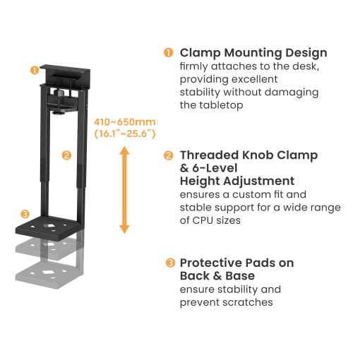 Clamp-On Adjustable CPU Holder with Threaded Knob Clamp CPB29-02 with 410~650mm Height Adjustment from china(chinese)