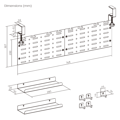 Medium Clamp-On Vertical Under-Desk Cable Tray CC11-20-2 for effortless power strip positioning from china(chinese)