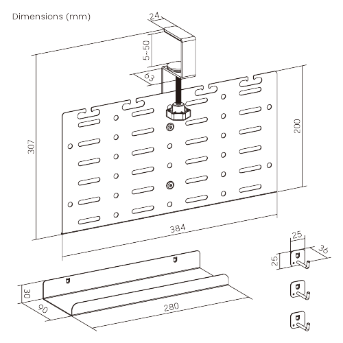 Clamp-On Vertical Under-Desk Cable Tray CC11-20-1 for effortless power strip positioning from china(chinese)