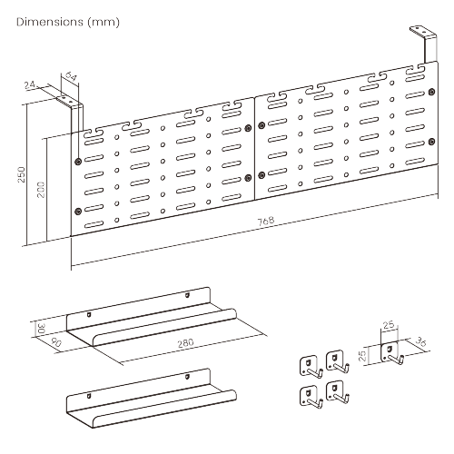 Medium Screw-Mounted Vertical Under-Desk Cable Tray CC11-20-2S for effortless power strip positioning from china(chinese)