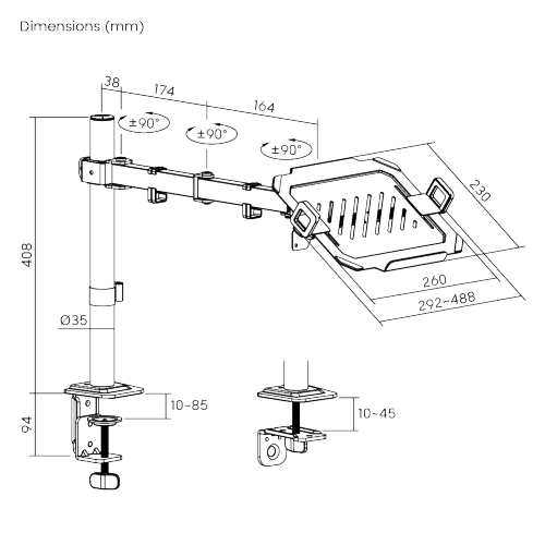 Cost-Effective Articulating Single-Screen Monitor Arm with Laptop Holder LDT129-C012ML Enjoy optimized viewing to level up working efficiency. from china(chinese)