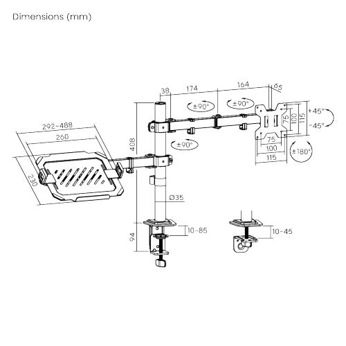 Cost-Effective Articulating Single-Screen Monitor Arm with Laptop Holder LDT129-C024ML Enjoy optimized viewing to level up working efficiency. from china(chinese)