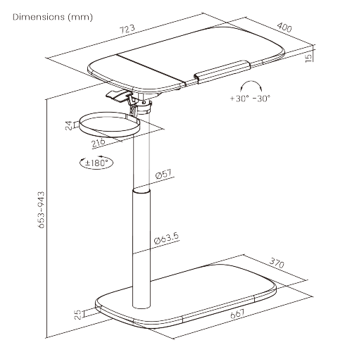 Storage-Savvy Height Adjustable Mobile Side Table FMT03-01 With storage tray in MDF base from china(chinese)