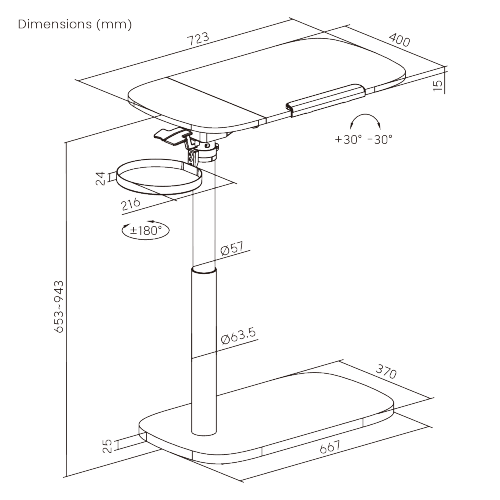 Storage-Savvy Height Adjustable Mobile Side Table FMT03-02 With storage tray in felt base from china(chinese)