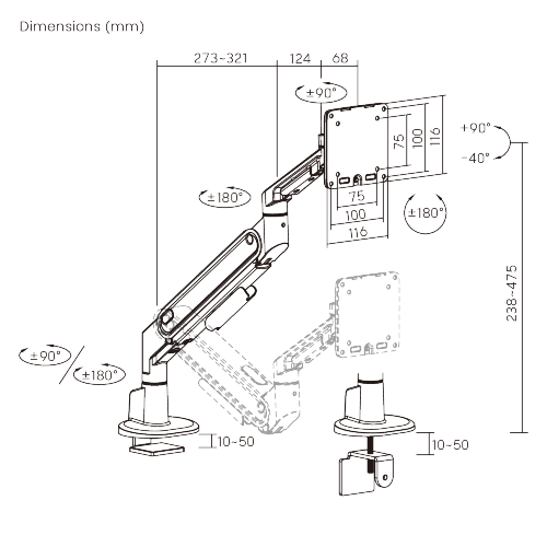 Space-Efficient Gas Spring Monitor Arm LDT116-C012 Shorter upper arm, larger desktop space from china(chinese)