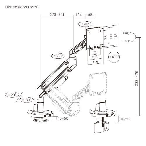 Space-Efficient Mechanical Spring Monitor Arm with USB-A & USB-C Ports LDT116-C012UCE Shorter upper arm, larger desktop space from china(chinese)