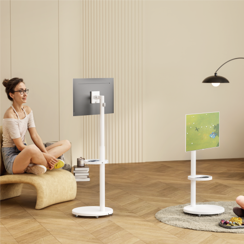 Height Adjustable Mobile Gas Spring Display Floor Stand FS58-11TW-02 with Figure 8 Female Plug Power Cable from china(chinese)