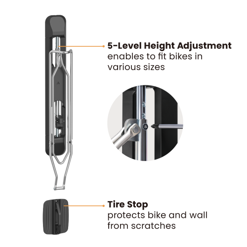 Soporte de Pared para Bicicletas LBM-06S Se Adapta a la Mayoría de los Tipos de Bicicletas: E-Bikes, Hybrid, Small MTB o BMX sin guardabarros con ancho de neumático ≤2,1’’ from china(chinese)