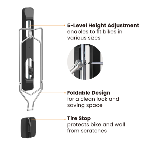 Soporte de Pared para Bicicletas LBM-06L Se Adapta a la Mayoría de los Tipos de Bicicletas: E-Bikes, Hybrid, Small MTB o BMX sin guardabarros con ancho de neumático 2,8''~5'' from china(chinese)