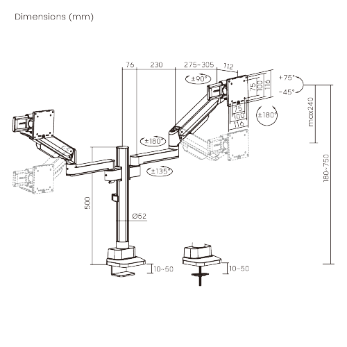 Modular Mechanical Spring Dual Monitor Arm with Sliders LDT86S-C024S  Smooth adjustments, lasting performance. from china(chinese)