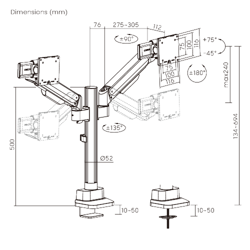 Modular Mechanical Spring Dual Monitor Arm with Sliders LDT86S-C022S  Smooth adjustments, lasting performance. from china(chinese)