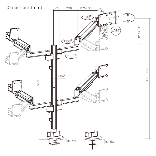 Modular Mechanical Spring Quad Monitor Arm LDT86S-C048 Smooth adjustments, lasting performance. from china(chinese)