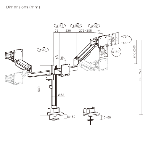 Modular Mechanical Spring Triple Monitor Arm with Sliders LDT86S-C034S Smooth adjustments, lasting performance. from china(chinese)
