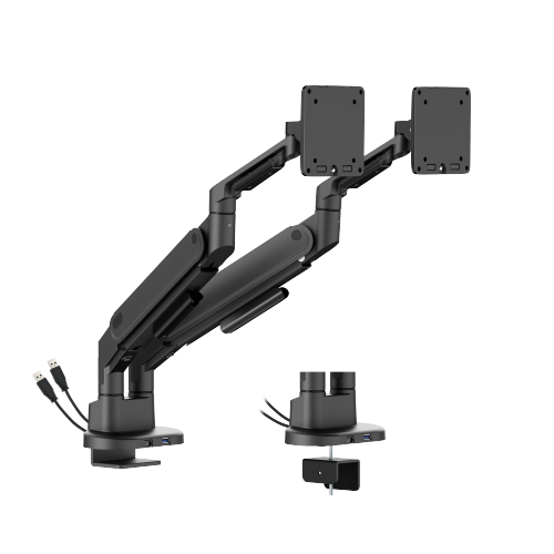 Space-Efficient Gas Spring Dual-Screen Monitor Arm with USB-A & USB-C Ports LDT116-C024UC Shorter upper arms, larger desktop space from china(chinese)