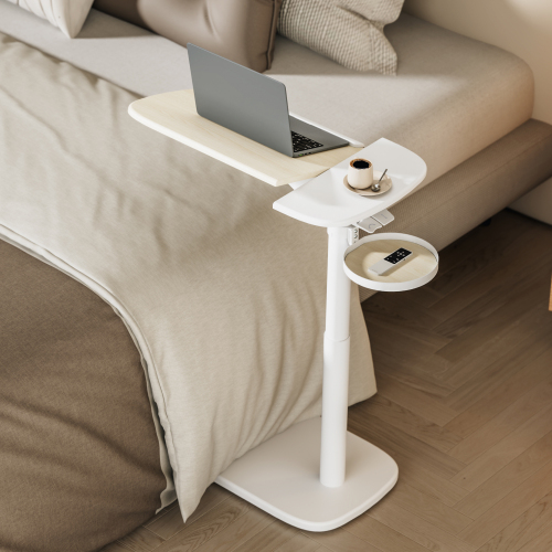 Storage-Savvy Height Adjustable Mobile Side Table FMT03-01 With storage tray in MDF base from china(chinese)