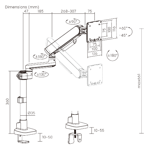 ELITE Pole-Mounted Mechanical Spring Monitor Arm LDT118-C012P Leads the modernity by appearance and functionality. from china(chinese)