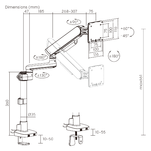 ELITE Pole-Mounted Mechanical Spring Monitor Arm with USB-A & USB-C Ports LDT118-C012UCP Leads the modernity by appearance and functionality. from china(chinese)