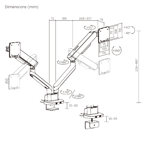 ELITE Dual-Screen Mechanical Spring Monitor Arm with USB-A & USB-C Ports LDT118-C024UC Leads the modernity by appearance and functionality. from china(chinese)