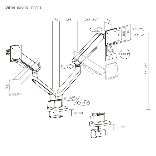 ELITE Dual-Screen Mechanical Spring Monitor Arm LDT118-C024 Leads the modernity by appearance and functionality. from china(chinese)