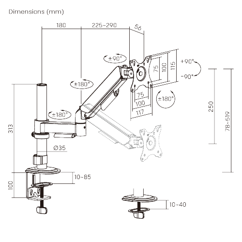 Super Economical Pole-Mounted Single-Screen Gas Spring Monitor Arm LDT97-C012P  from china(chinese)
