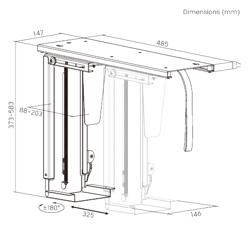 Steplessly Adjustable Under-Desk CPU Mount with Sliding Track