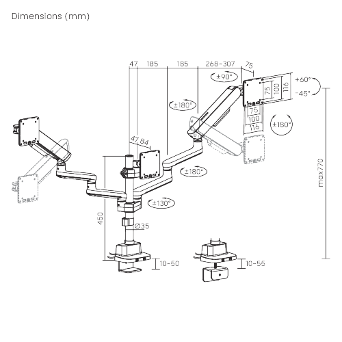 ELITE Triple-Screen Pole-Mounted Mechanical Spring Monitor Arm with USB-A & USB-C Ports LDT118-C036UCP Leads the modernity by appearance and functionality. from china(chinese)