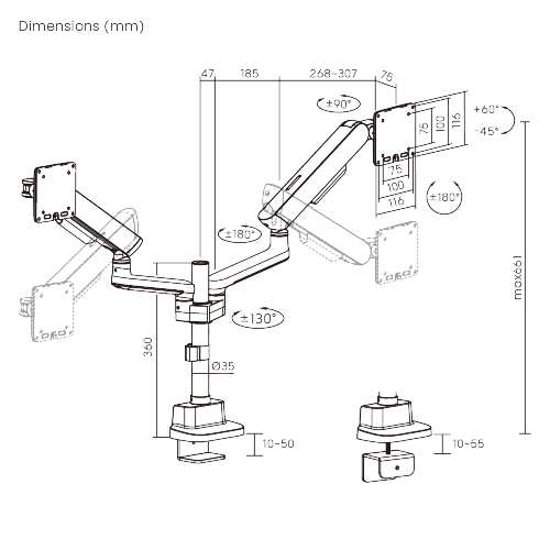 ELITE Dual-Screen Pole-Mounted Mechanical Spring Monitor Arm LDT118-C024P Leads the modernity by appearance and functionality. from china(chinese)