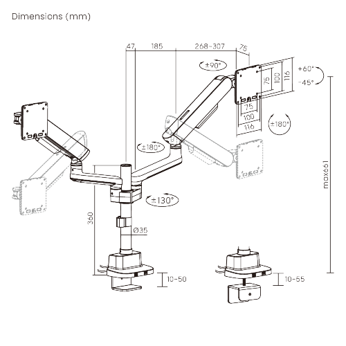 ELITE Dual-Screen Pole-Mounted Mechanical Spring Monitor Arm with USB-A & USB-C Ports LDT118-C024UCP Leads the modernity by appearance and functionality. from china(chinese)