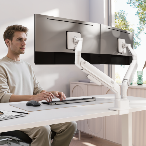 Space-Efficient Gas Spring Dual-Screen Monitor Arm LDT116-C024 Shorter upper arms, larger desktop space from china(chinese)