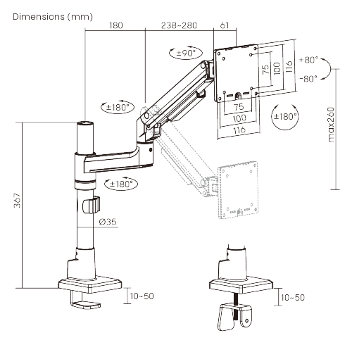 Pole-Mounted SlimFlex Gas Spring Monitor Arm LDT106-C012P  from china(chinese)