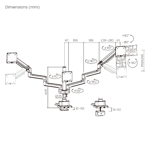 Triple Screen Pole-Mounted SlimFlex Gas Spring Monitor Arm with USB 3.0 Ports LDT106-C036UCP  from china(chinese)
