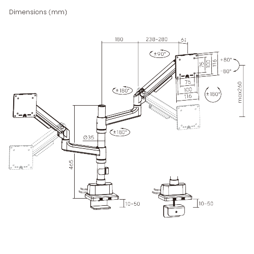 Dual Screen Pole-Mounted SlimFlex Gas Spring Monitor Arm with USB 3.0 Ports LDT106-C024UCP  from china(chinese)