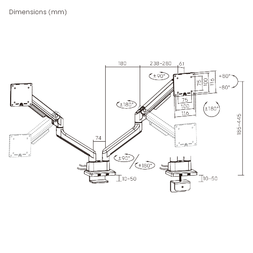 Dual Screen SlimFlex Gas Spring Monitor Arm with USB 3.0 Ports LDT106-C024UC  from china(chinese)