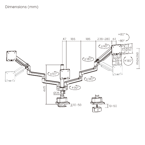 Triple Screen Pole-Mounted SlimFlex Gas Spring Monitor Arm LDT106-C036P  from china(chinese)