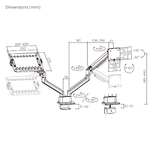 SlimFlex Gas Spring Monitor Arm with laptop Holder LDT106-C024ML  from china(chinese)